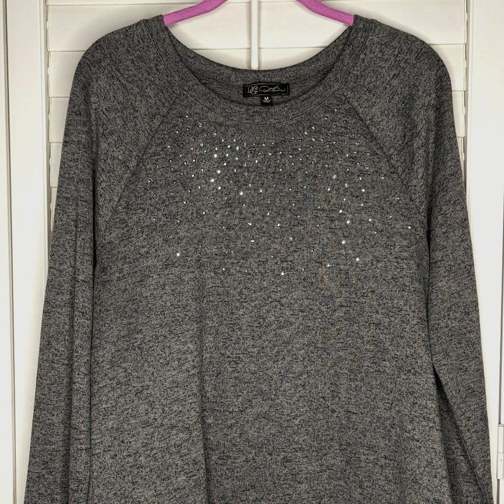 DG2 by Diane Gilman Grey Sweaterknit Studded Raglan Top